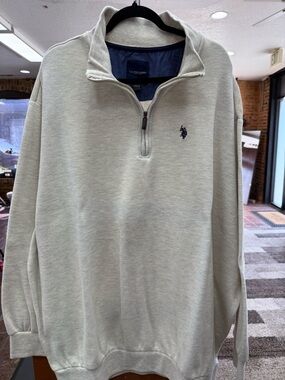 U.S. Polo Assn. Men's Half-Zip Sweater - Light Gray with Navy Logo